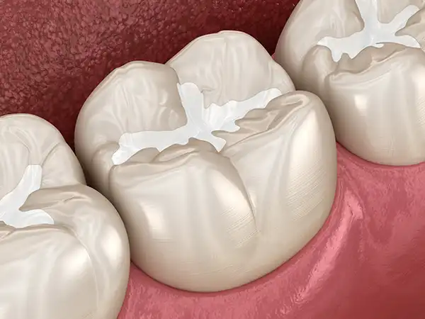 3D illustration of a dental filling on a back molar